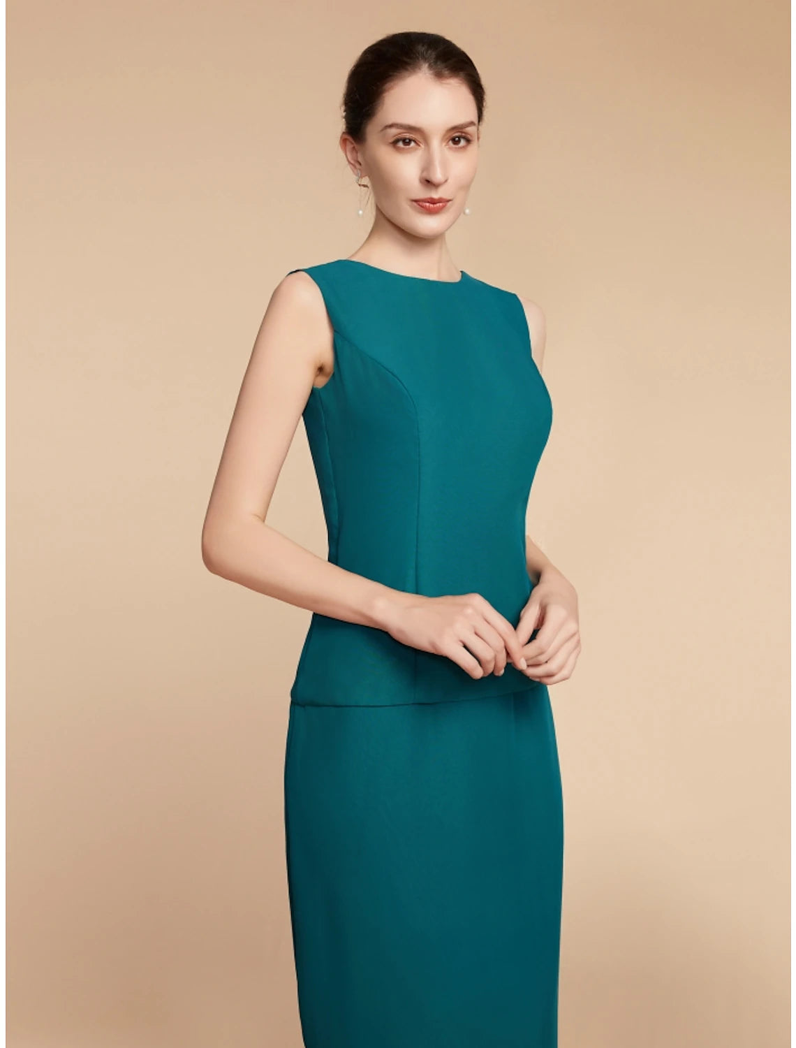 Elegant Sheath Jewel Neck Long Sleeve Ruching Ankle Length Mother of the Bride Dress.