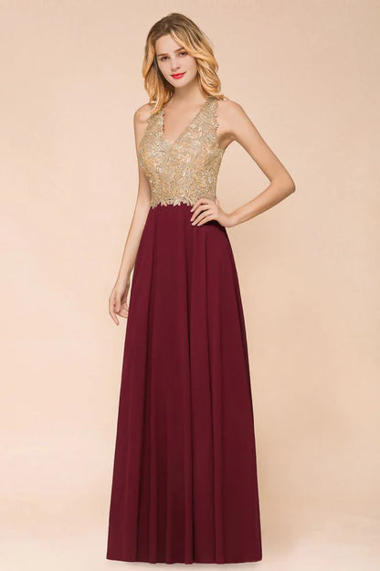 Elegant Burgundy & Gold Lace Halter-Neck Illusion-Back A-Line Maxi Evening Dress