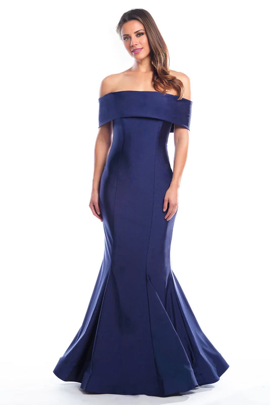 Elegant Navy Blue Off-Shoulder Neck Sleeveless Back Zip Mermaid Floor-Length Prom Dress