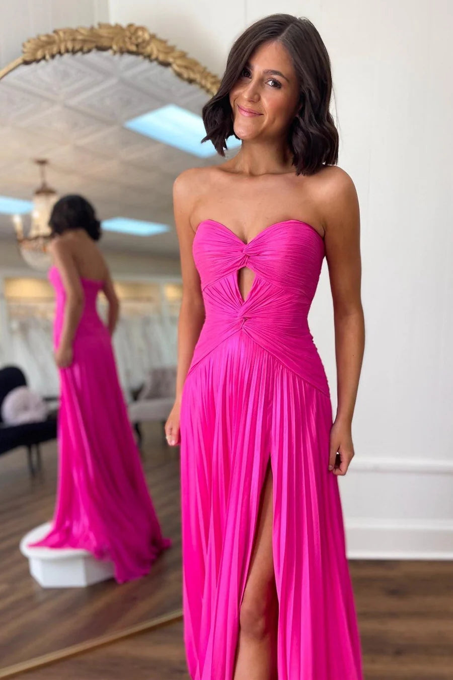 Elegant Sheath Strapless Sweetheart Cut-Out Open-Back High-Slit Maxi Prom Dress