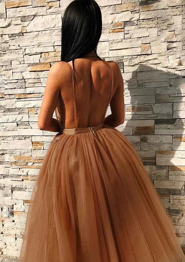Elegant A-Line Deep V-Neck Sleeveless Open Back Short Homecoming Dresses with Embroidery