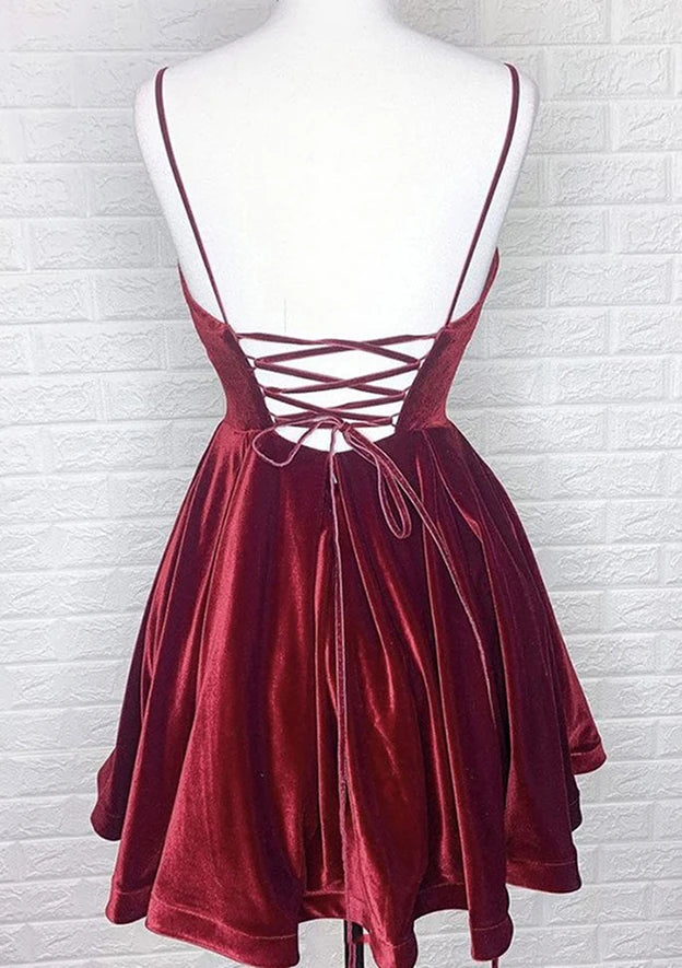 Elegant A-Line Deep V-Neck Velvet Short Homecoming Party Dress