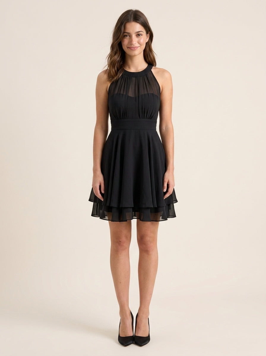 Elegant A-Line Halter Illusion Sleeveless Keyhole Back Short Homecoming Dresses