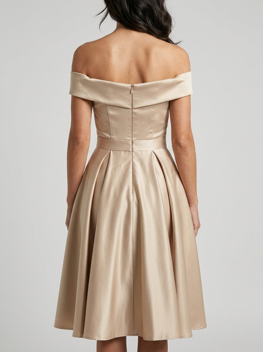 Elegant A-Line Off-Shoulder Midi Homecoming Dress with Concealed Zipper Back for Special Occasions