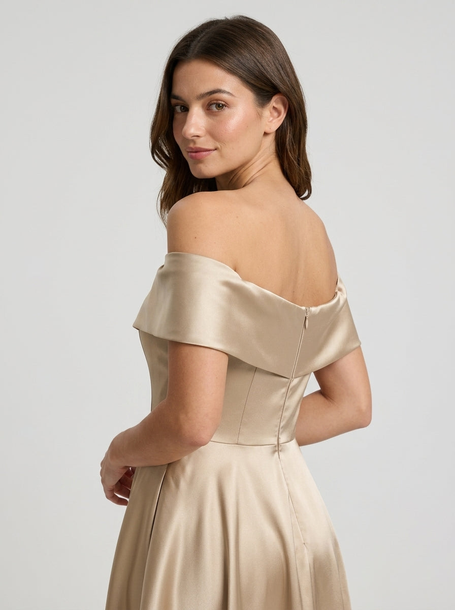 Elegant A-Line Off-Shoulder Midi Homecoming Dress with Concealed Zipper Back for Special Occasions