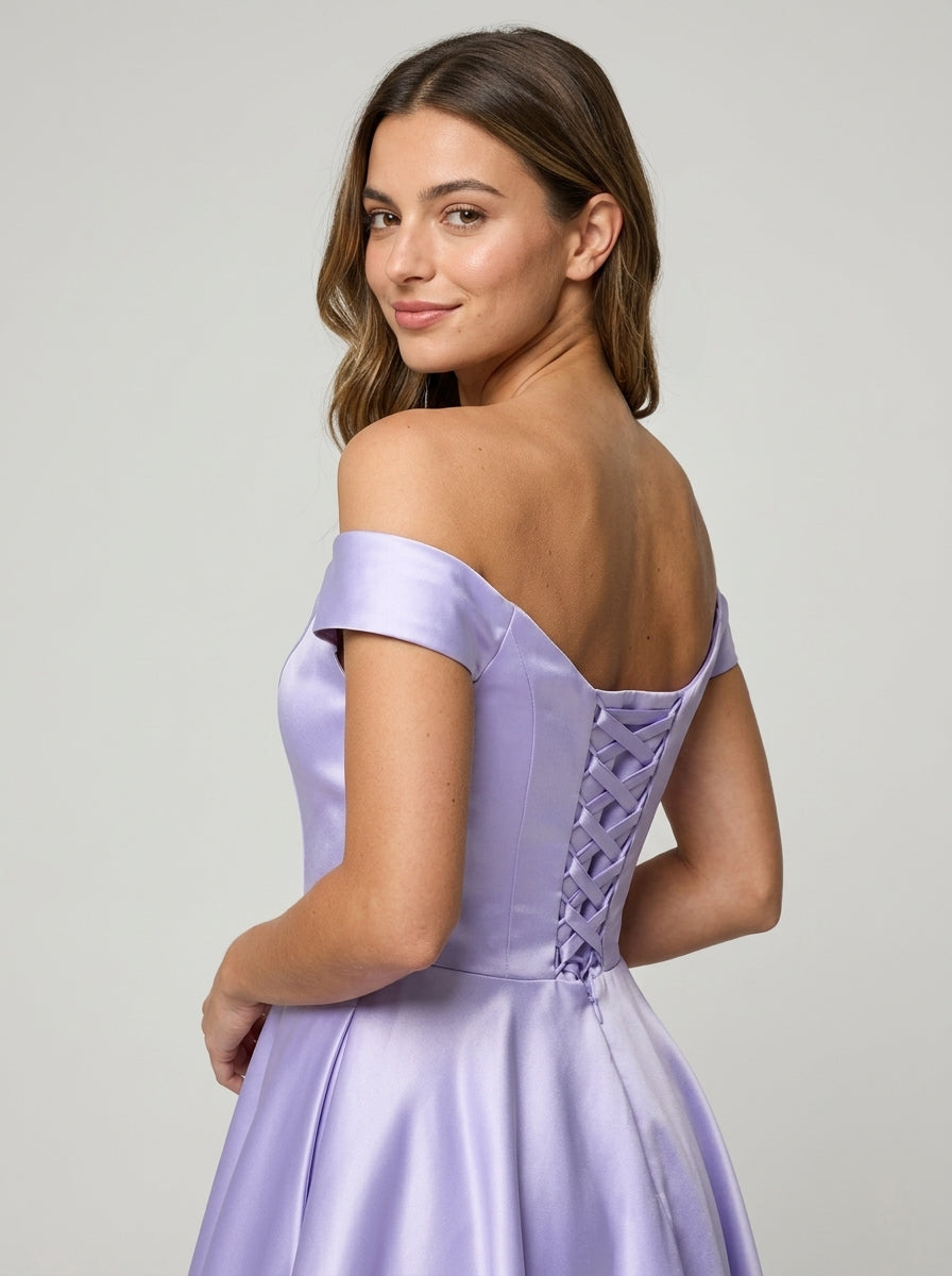 Elegant A-Line Off-the-Shoulder Sweetheart Lace-Up Back Short Homecoming Dresses