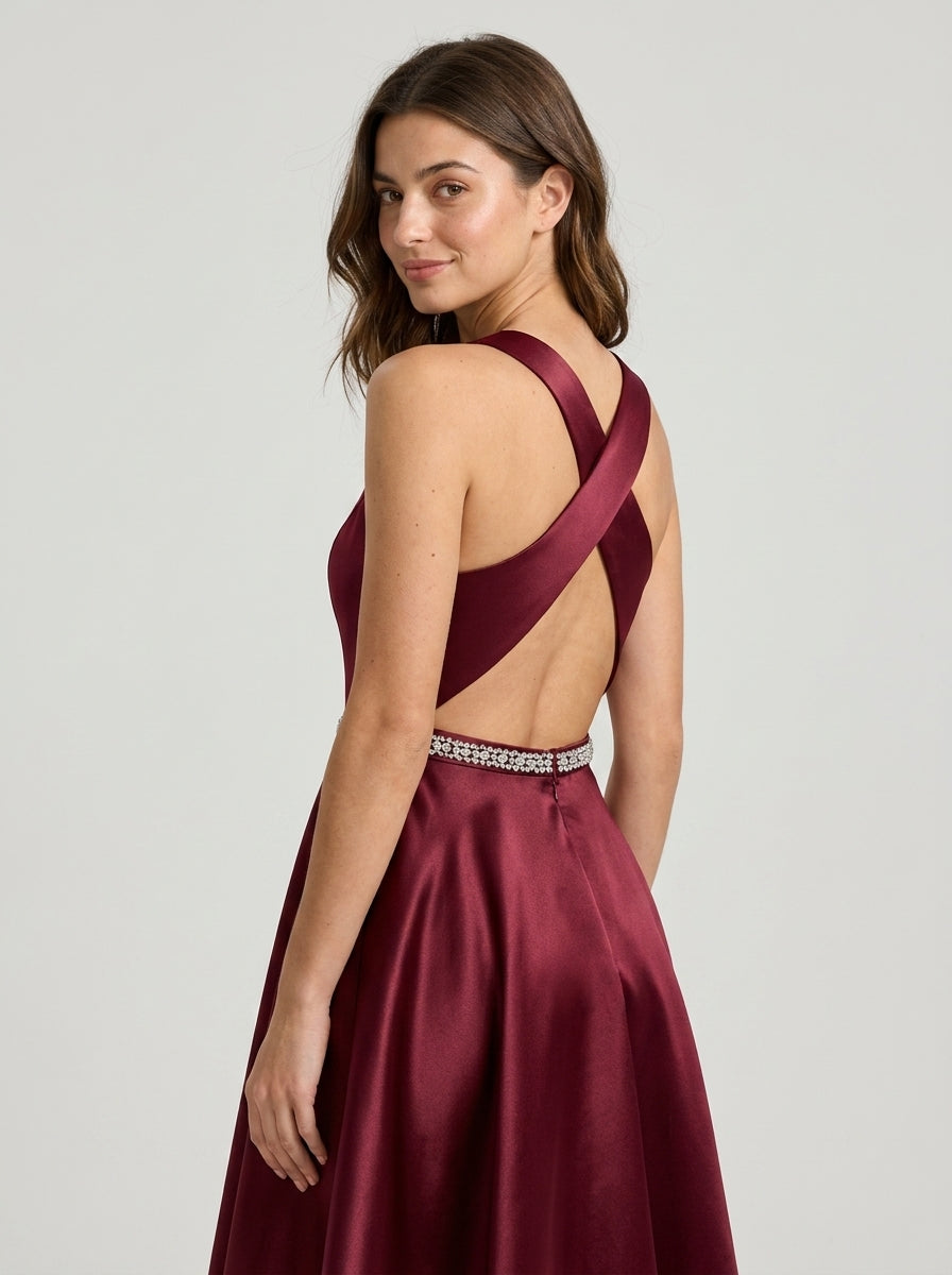 Elegant A-Line Round Neck Sleeveless Criss-Cross Open Back Above-Knee Homecoming Dresses