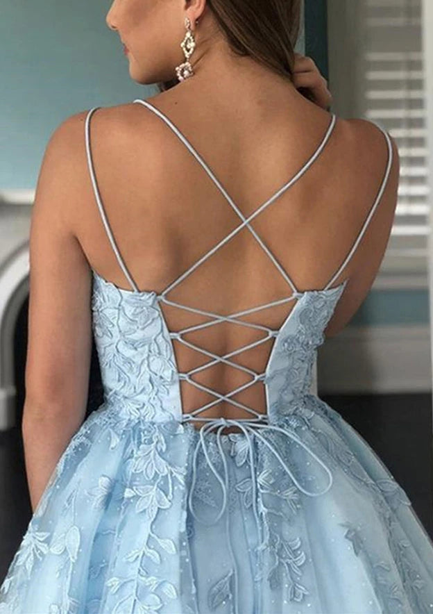 Elegant A-Line Spaghetti Strap Sleeveless Criss-Cross Lace-Up Back Short Homecoming Dresses