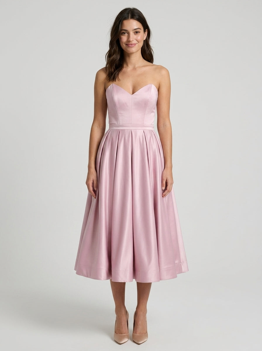 Elegant A-Line Strapless Sweetheart Zipper Back Midi Homecoming Dresses for Special Occasions