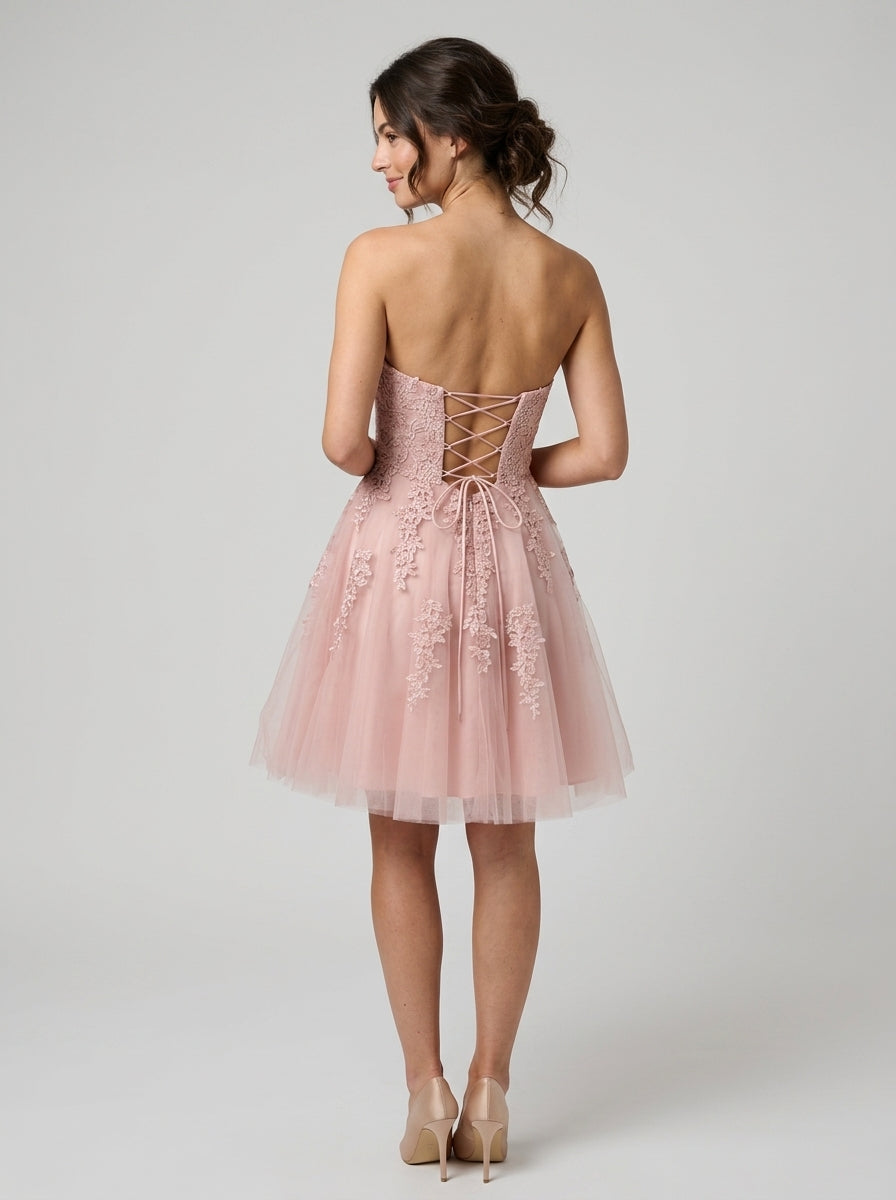 Elegant A-Line Sweetheart Spaghetti Strap Lace-Up Back Short Tulle Homecoming Dresses