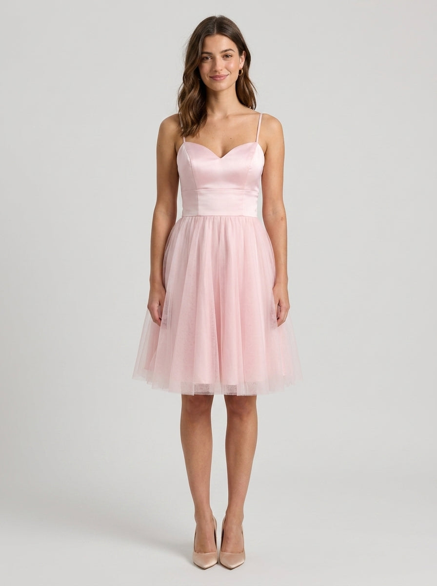 Elegant A-Line Sweetheart Spaghetti Strap Low Back Button Detail Above-Knee Homecoming Dresses