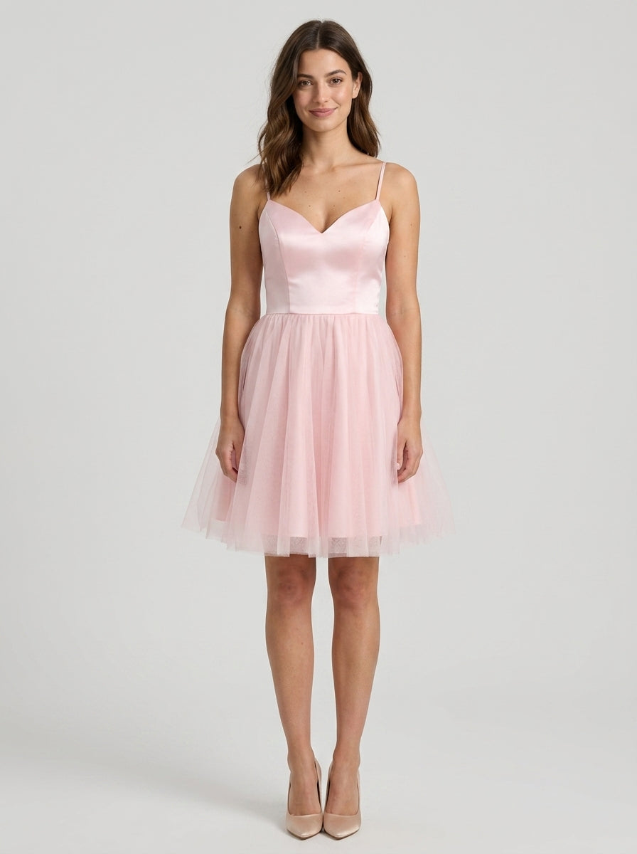 Elegant A-Line Sweetheart V-Neck Spaghetti Strap Pink Mini Homecoming Dress