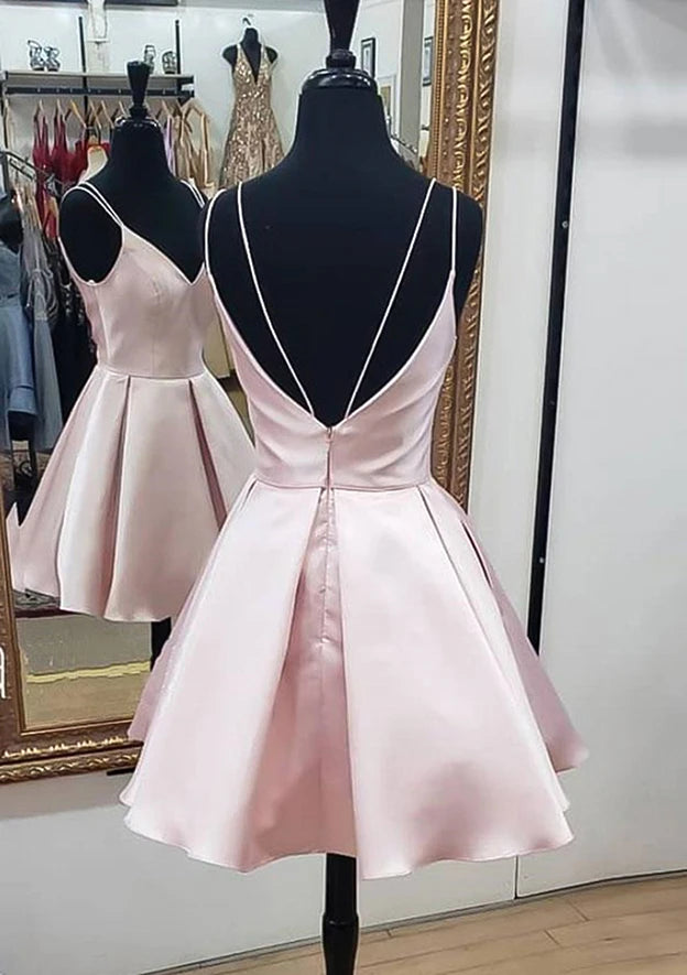 Elegant A-Line V-Neck Spaghetti Strap Low V-Back Mini Homecoming Dresses for Teens