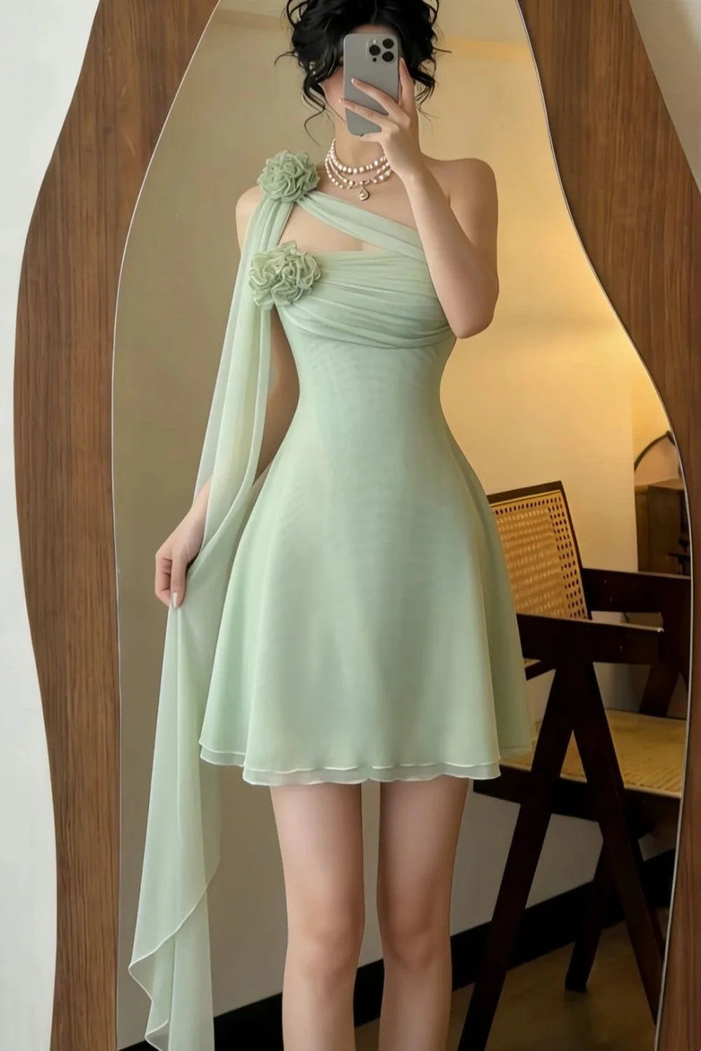 Elegant Asymmetrical One-Shoulder A-Line Sleeveless Short Homecoming Dress with Floral Appliques