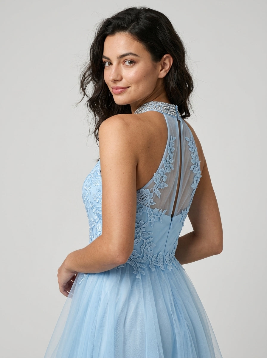 Elegant Beaded Halter Neck Sleeveless Illusion Back Mini Sheath Homecoming Dresses