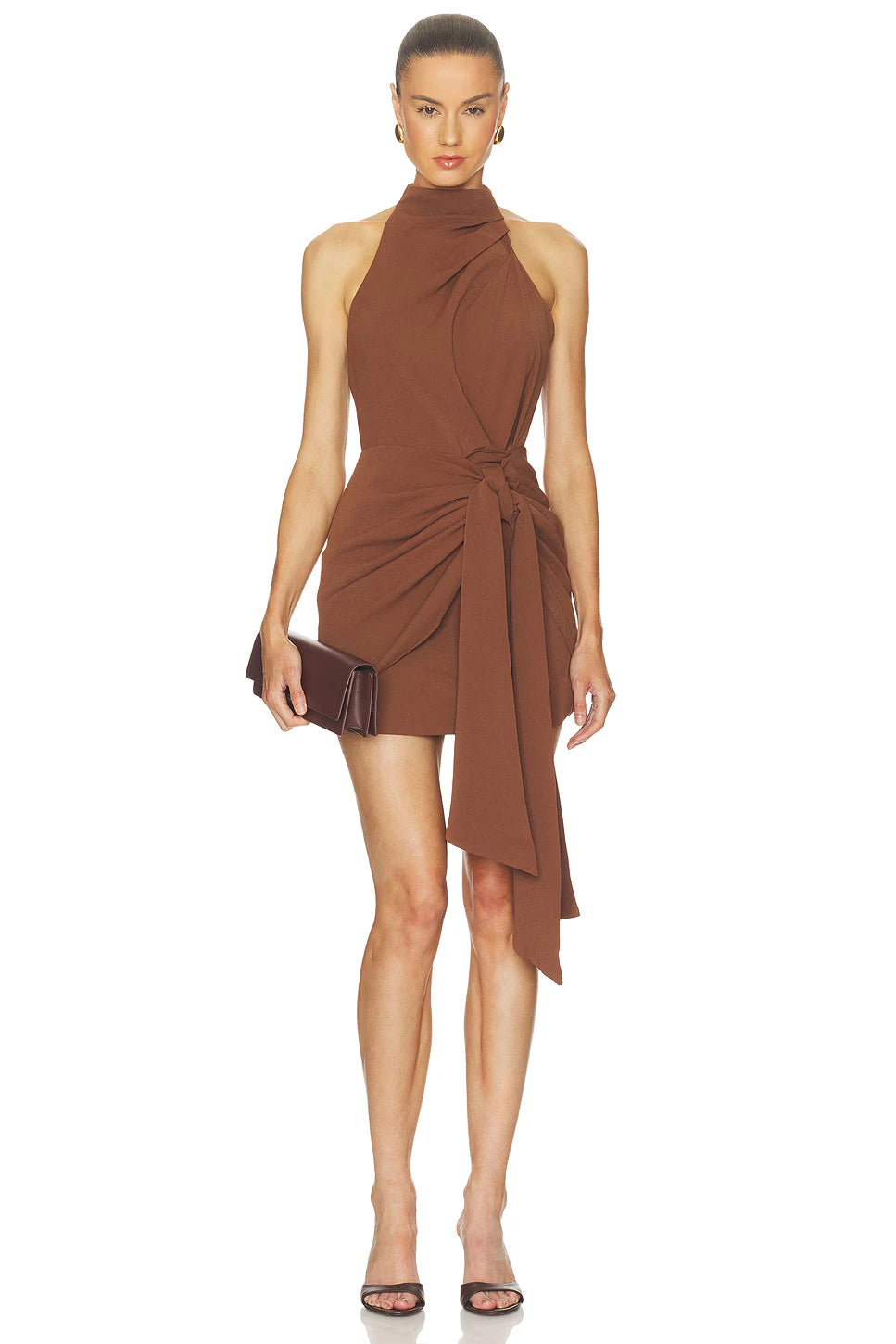 Elegant Draped Halter Neck Sleeveless Open Back Mini Homecoming Party Dress