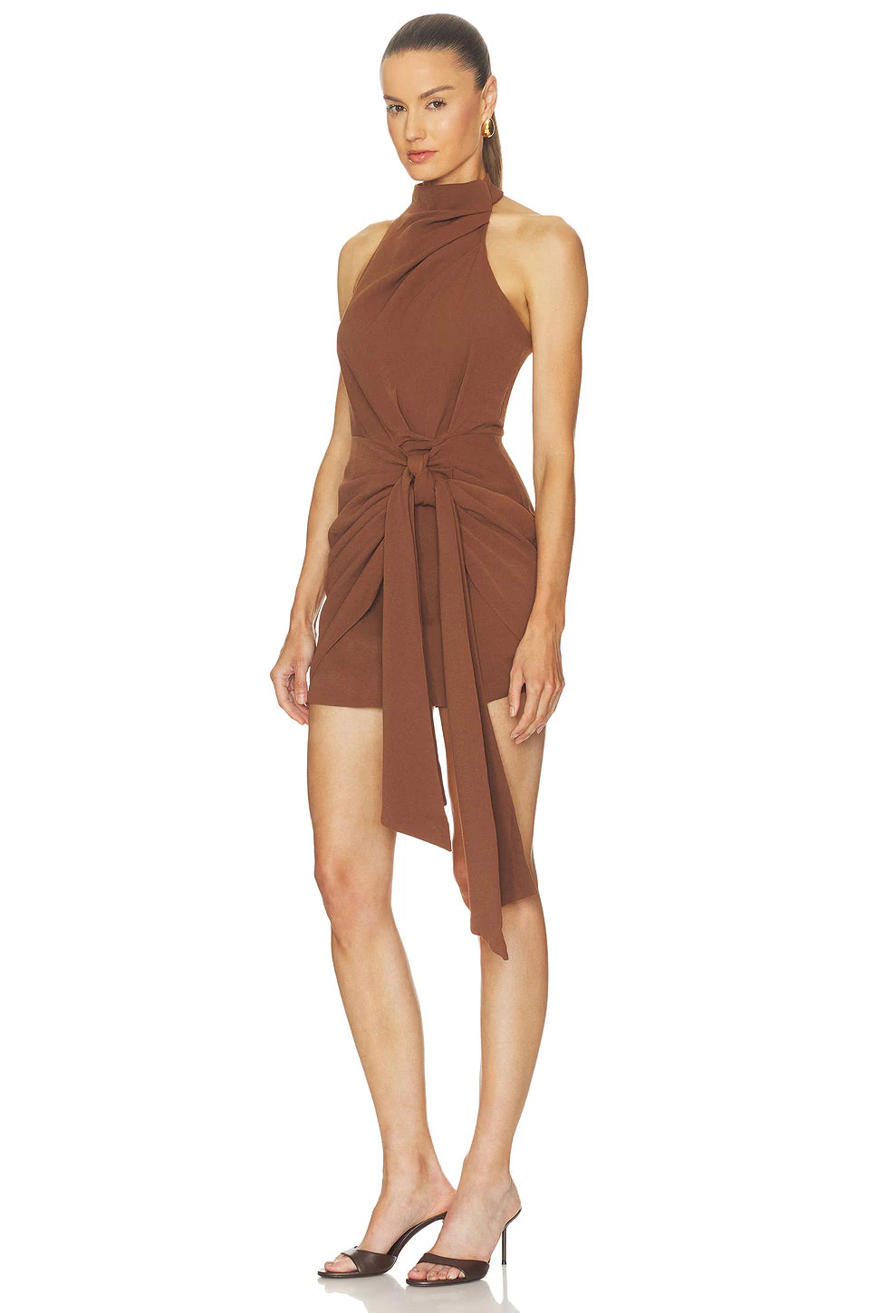 Elegant Draped Halter Neck Sleeveless Open Back Mini Homecoming Party Dress