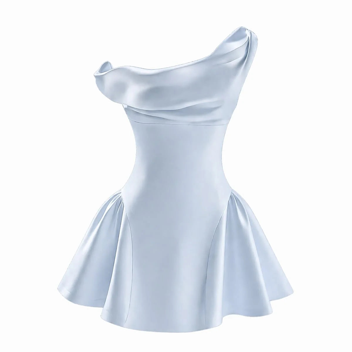 Elegant Draped One-Shoulder Sleeveless Fit & Flare Short Mini Homecoming Dresses