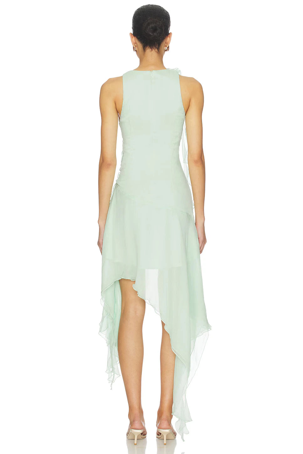 Elegant Flowy A-Line Jewel Neck Sleeveless High Back Asymmetrical High-Low Homecoming Dresses