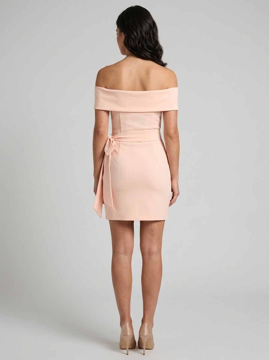 Elegant Sheath Off-the-Shoulder Sleeveless Plain Back Mini Homecoming Dresses with Waist Tie