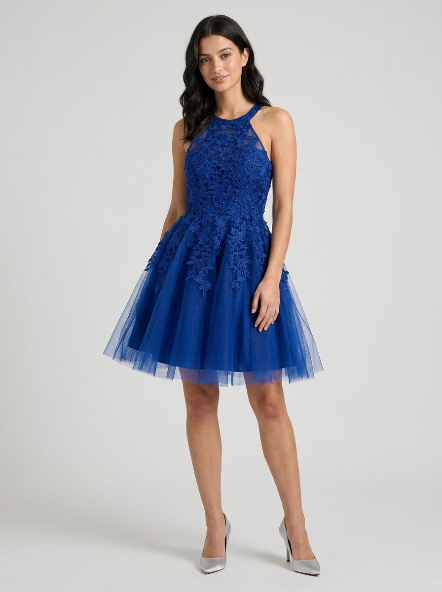 hoco dresses open back Royal Blue A-Line Halter Homecoming Dress Color:BLACK CREAM Lace Trim Slip Dress The standout criss Style:62870B