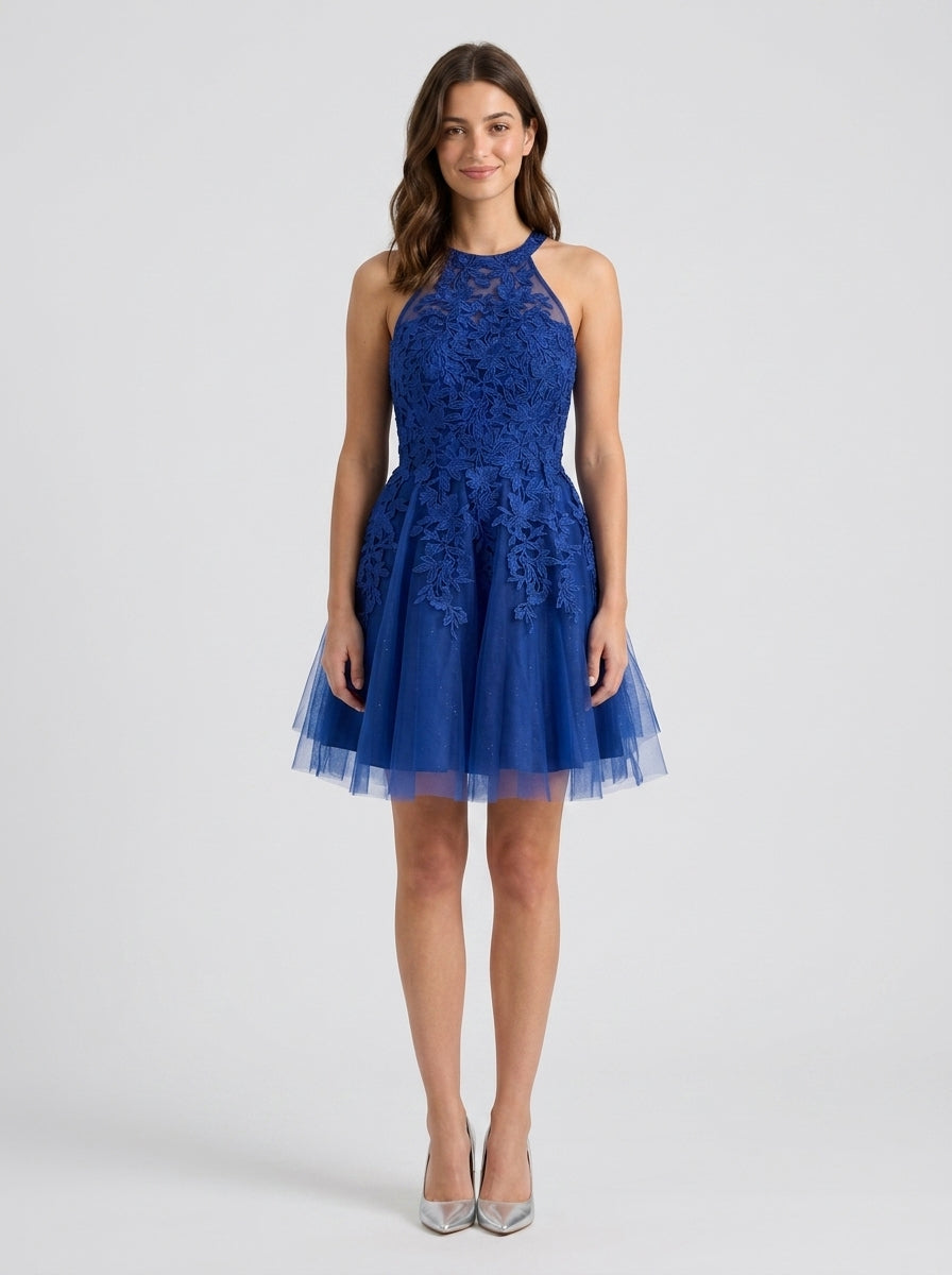Royal Blue A-Line Halter Homecoming Dress