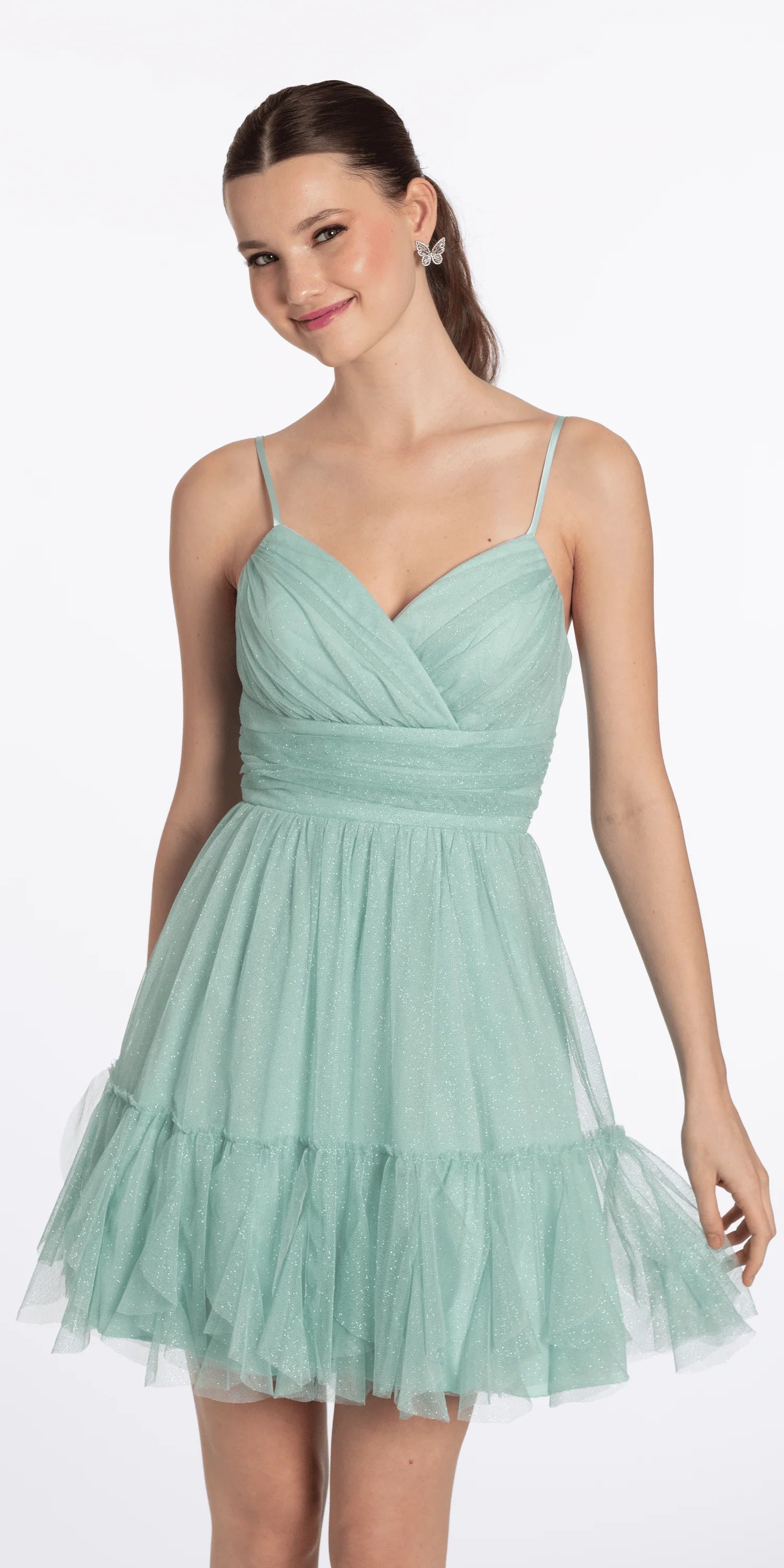Elegant Sparkling A-Line Sweetheart Spaghetti Strap Lace-Up Back Mini Homecoming Dresses for Juniors