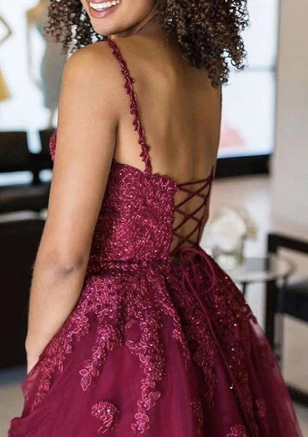 Elegant Sparkling A-Line V-Neck Spaghetti Strap Lace-Up Back Short Homecoming Dresses