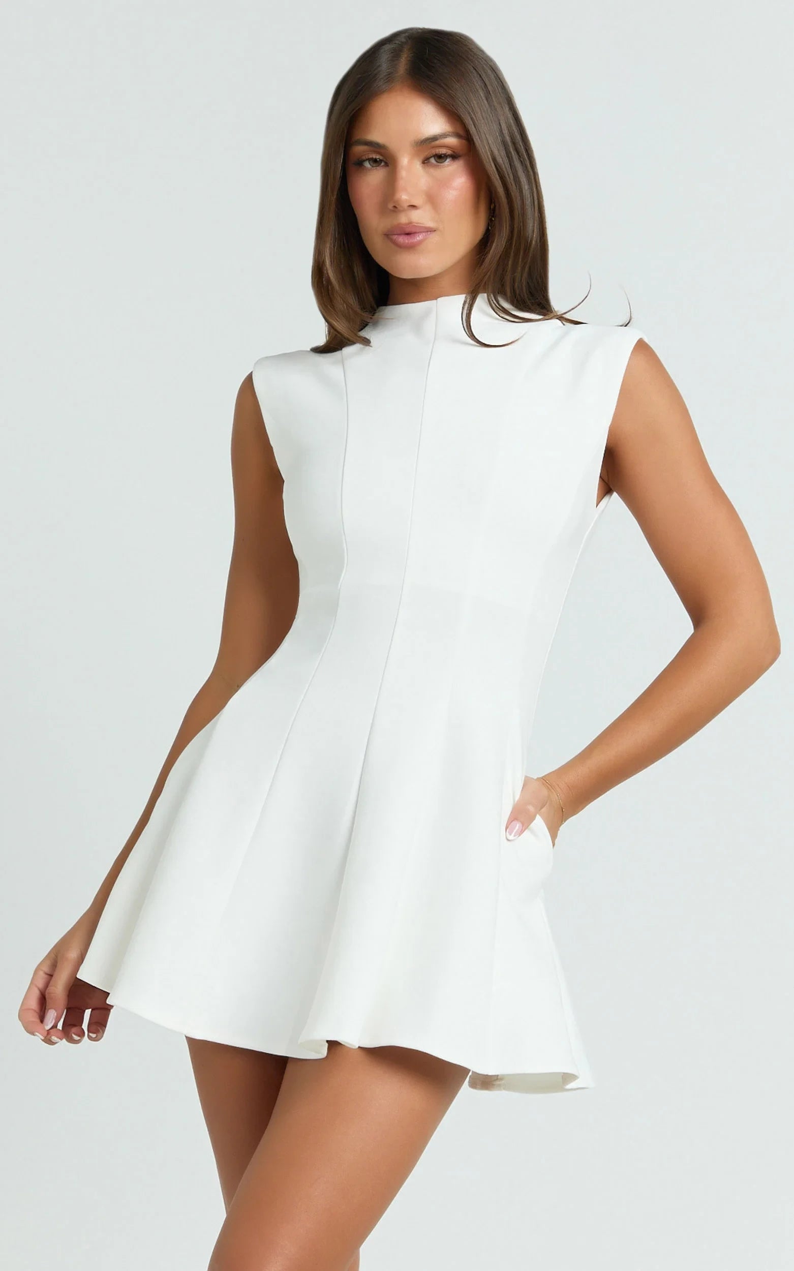 Elegant Structured Fit-and-Flare High Neck Sleeveless Closed Back Mini Homecoming Dresses