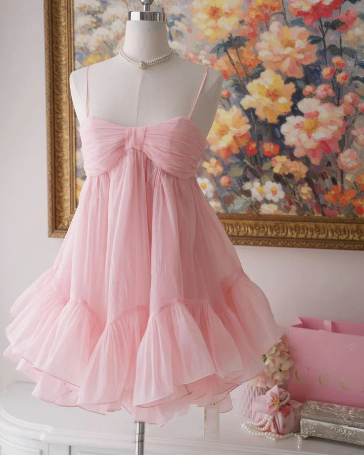 homecoming dresses with straps Pink Chiffon A-Line Homecoming Dress