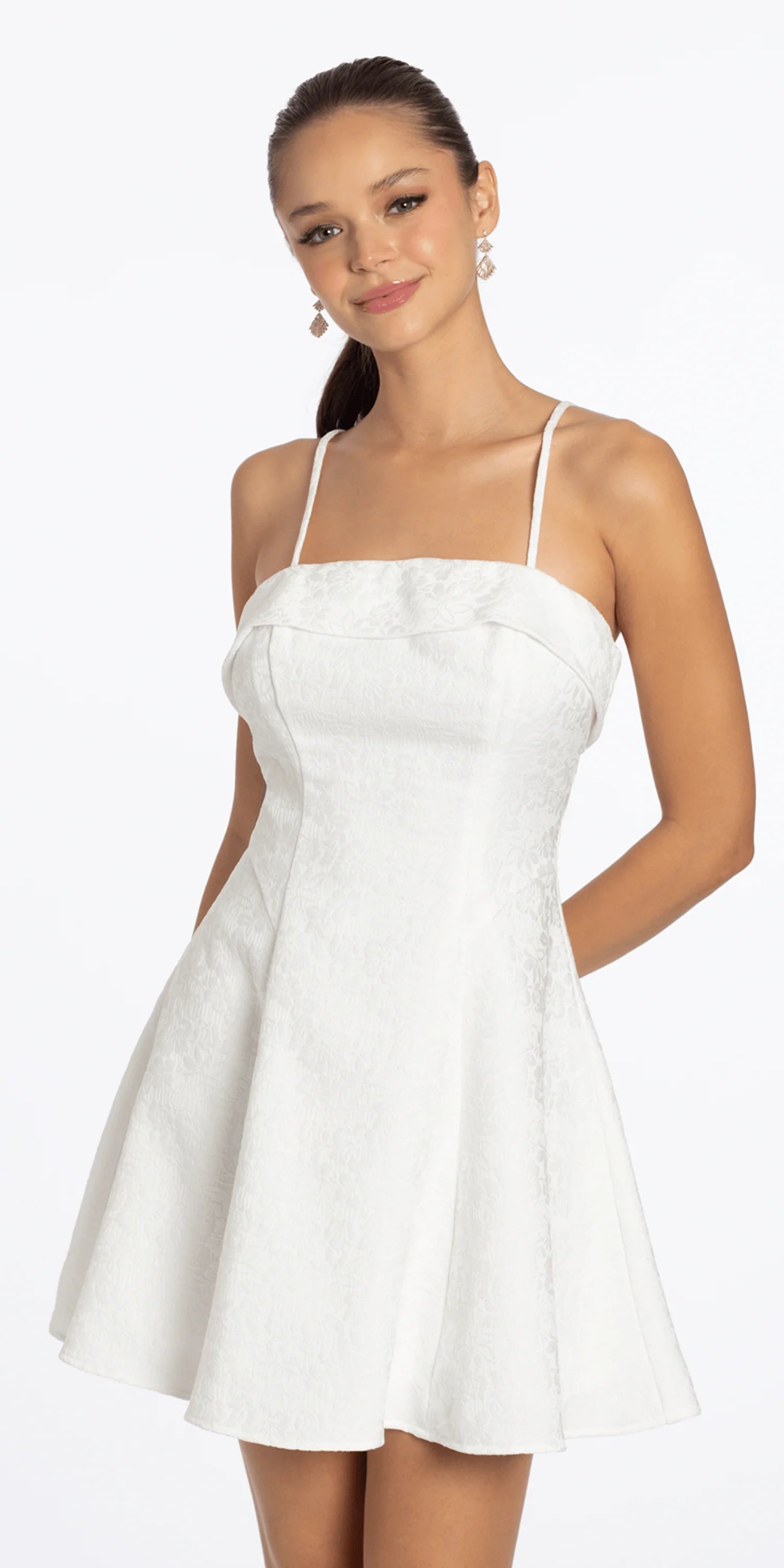 Elegant Textured A-Line Straight Neck Spaghetti Strap Zipper Back Short Homecoming Dresses