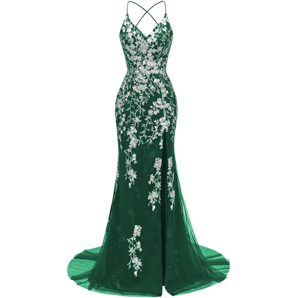 Meerjungfrau-Ballkleid aus italienischer Spitze mit Nudelträgern