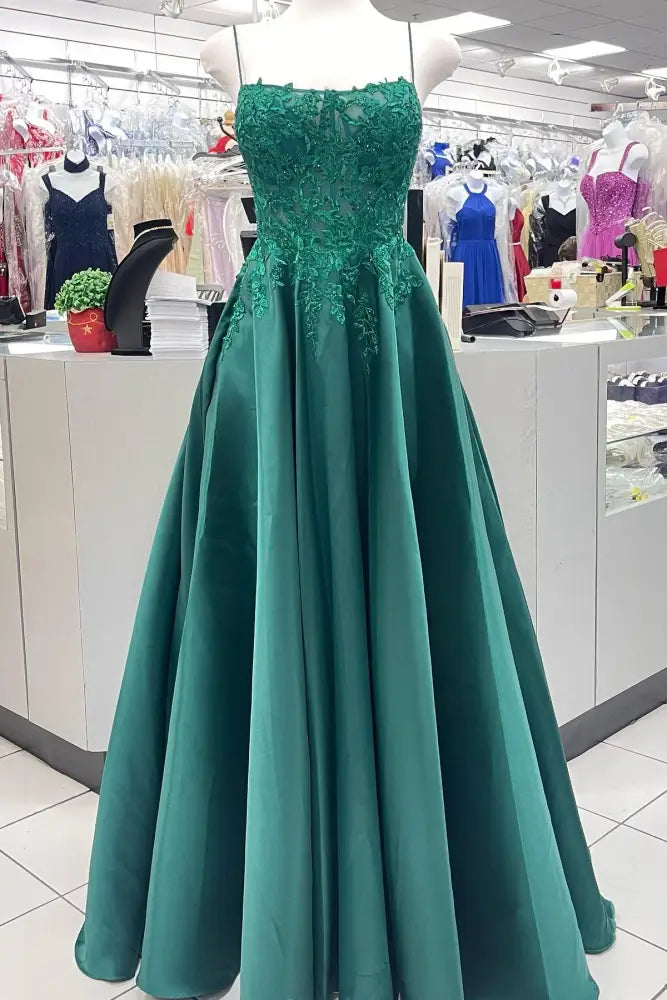 Enchanting A-Line Straight Neck Spaghetti Straps Open Back Floor Length Prom Dress