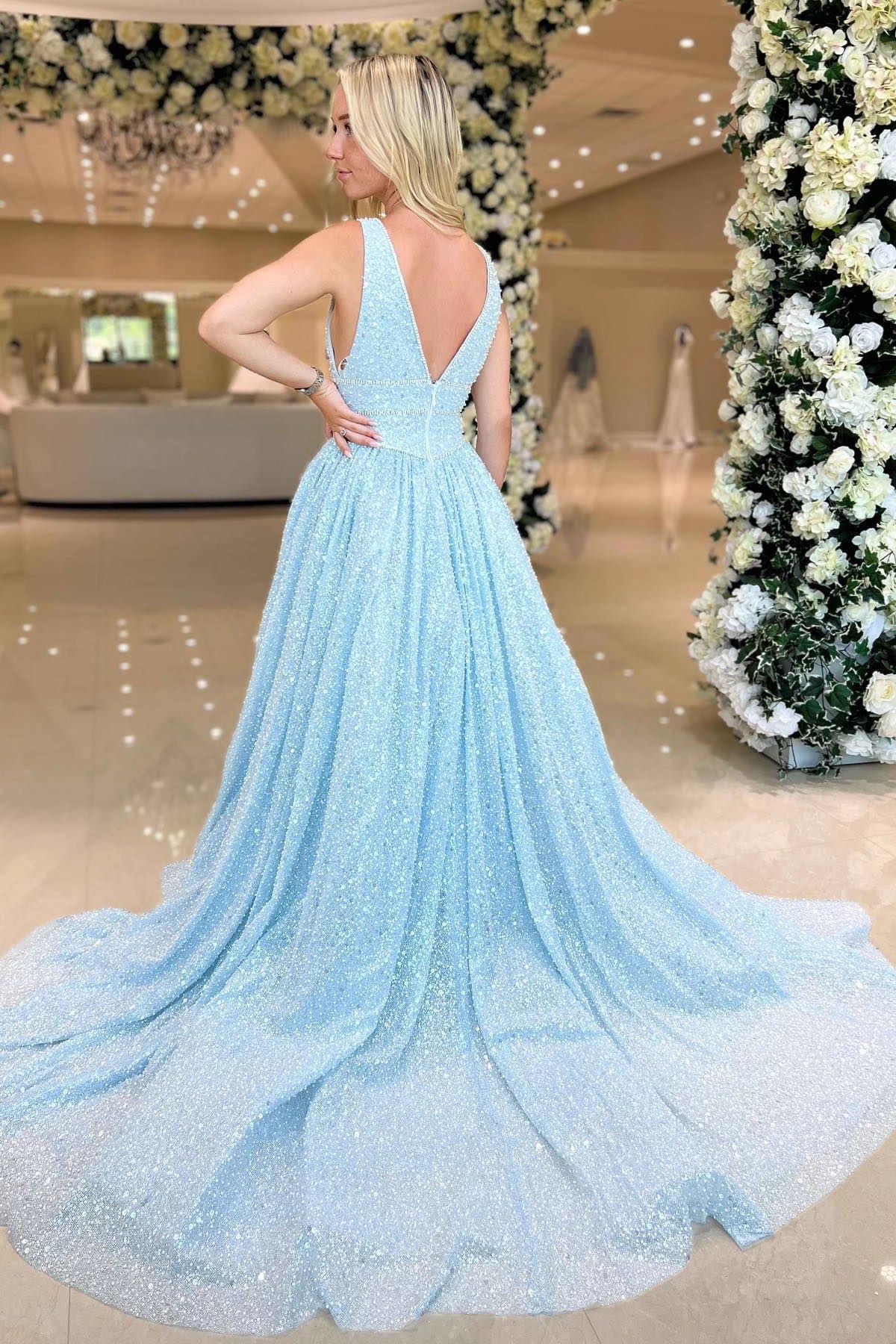 Enchanting A-Line V-Neck Sleeveless Keyhole Floor-Length Prom Dress