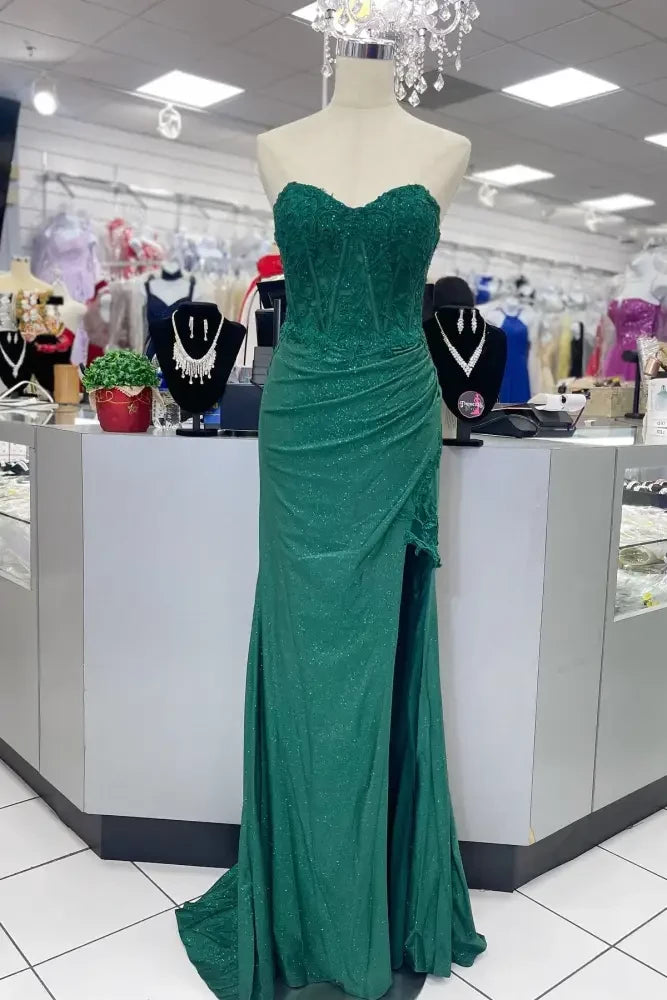 Enchanting Mermaid Sweetheart Strapless Lace Up Back Slit Floor Length Prom Dress