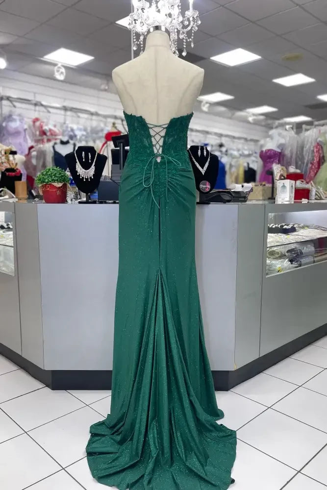 Enchanting Mermaid Sweetheart Strapless Lace Up Back Slit Floor Length Prom Dress