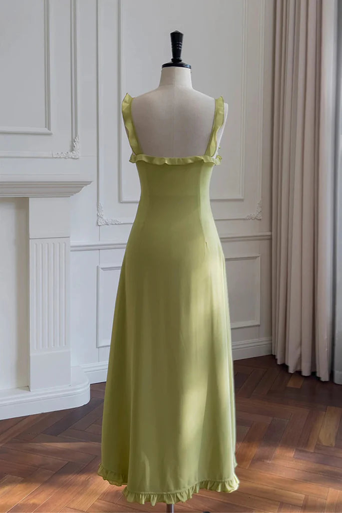 Enchanting Sage Green Mermaid Prom Dress with Sweetheart Neck, Ruffle Straps and Asymmetrical Hem