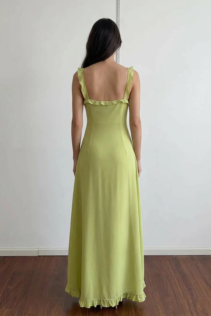 Enchanting Sage Green Mermaid Prom Dress with Sweetheart Neck, Ruffle Straps and Asymmetrical Hem