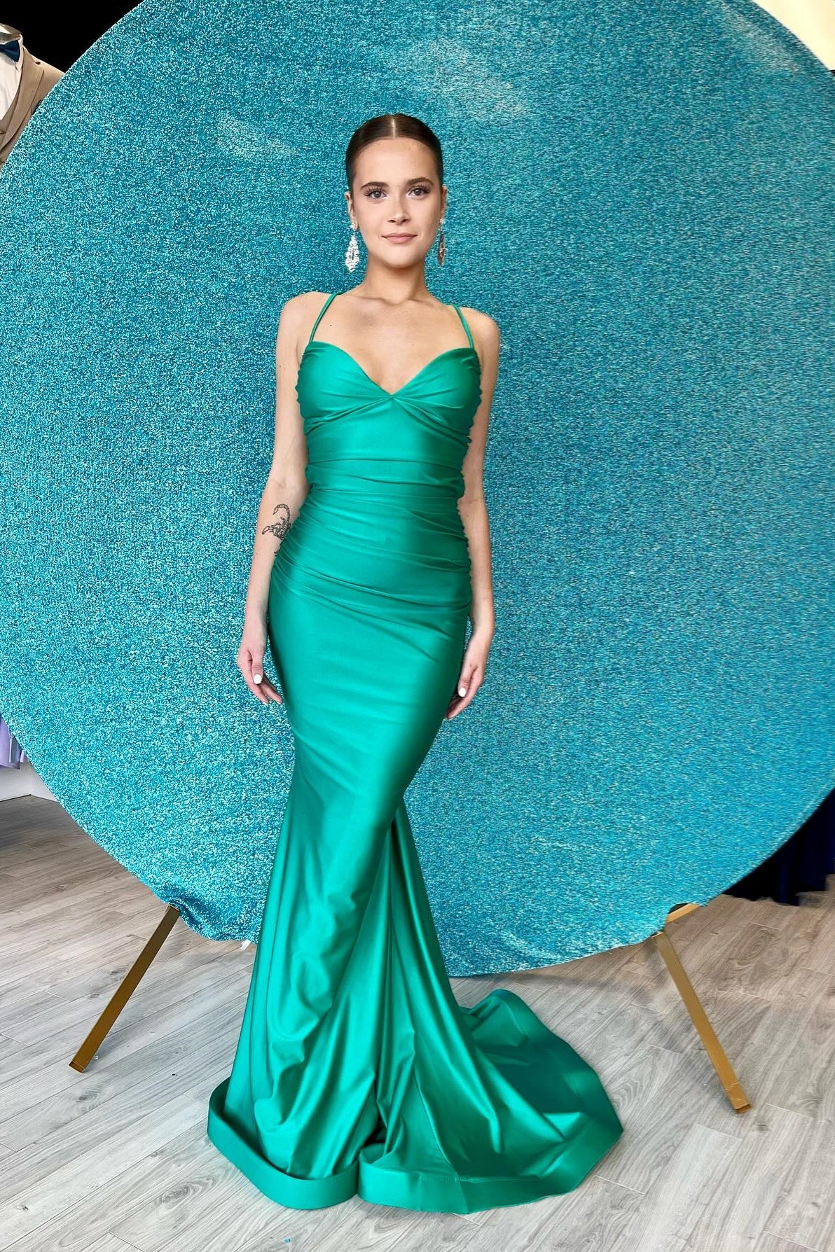 Glam Turquoise Sweetheart Neck Lace-Up Back Ruched Mermaid Prom Dress