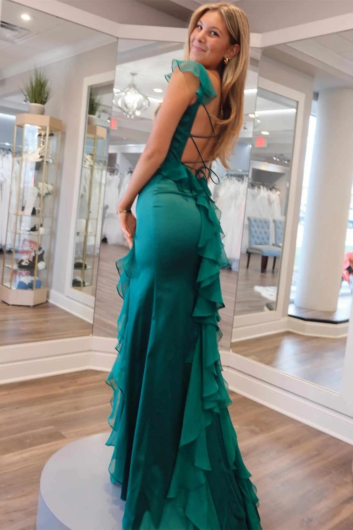Glamorous Royal Blue Sequin-Embellished Spaghetti-Strap Ruched High-Slit Maxi Evening Dress