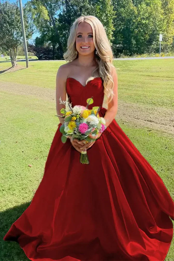 Glamorous Strapless Sweetheart Neck Corset Ball Gown Evening Dress with Satin Skirt