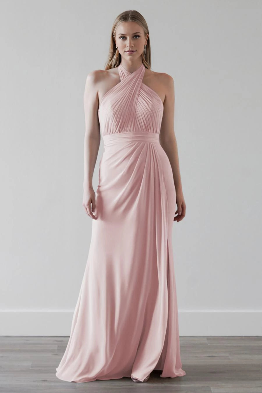 Hängender Halskragen, freiliegender Rücken, ärmellos, freiliegender Rücken und bodenlanges Ballkleid
