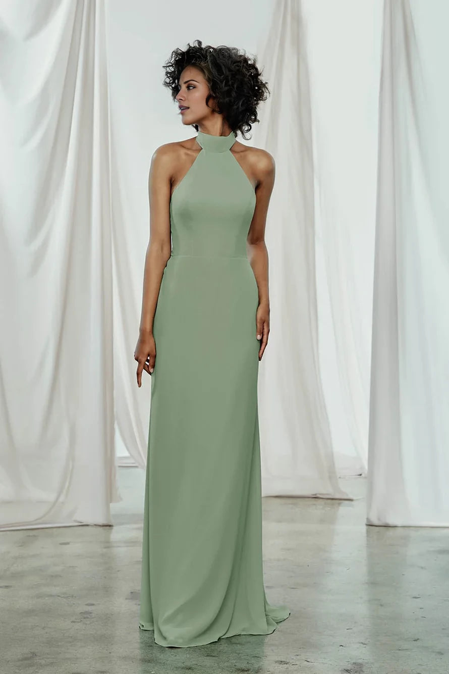 Ärmelloses, rückenfreies und bodenlanges Abendkleid mit hängendem Halsausschnitt