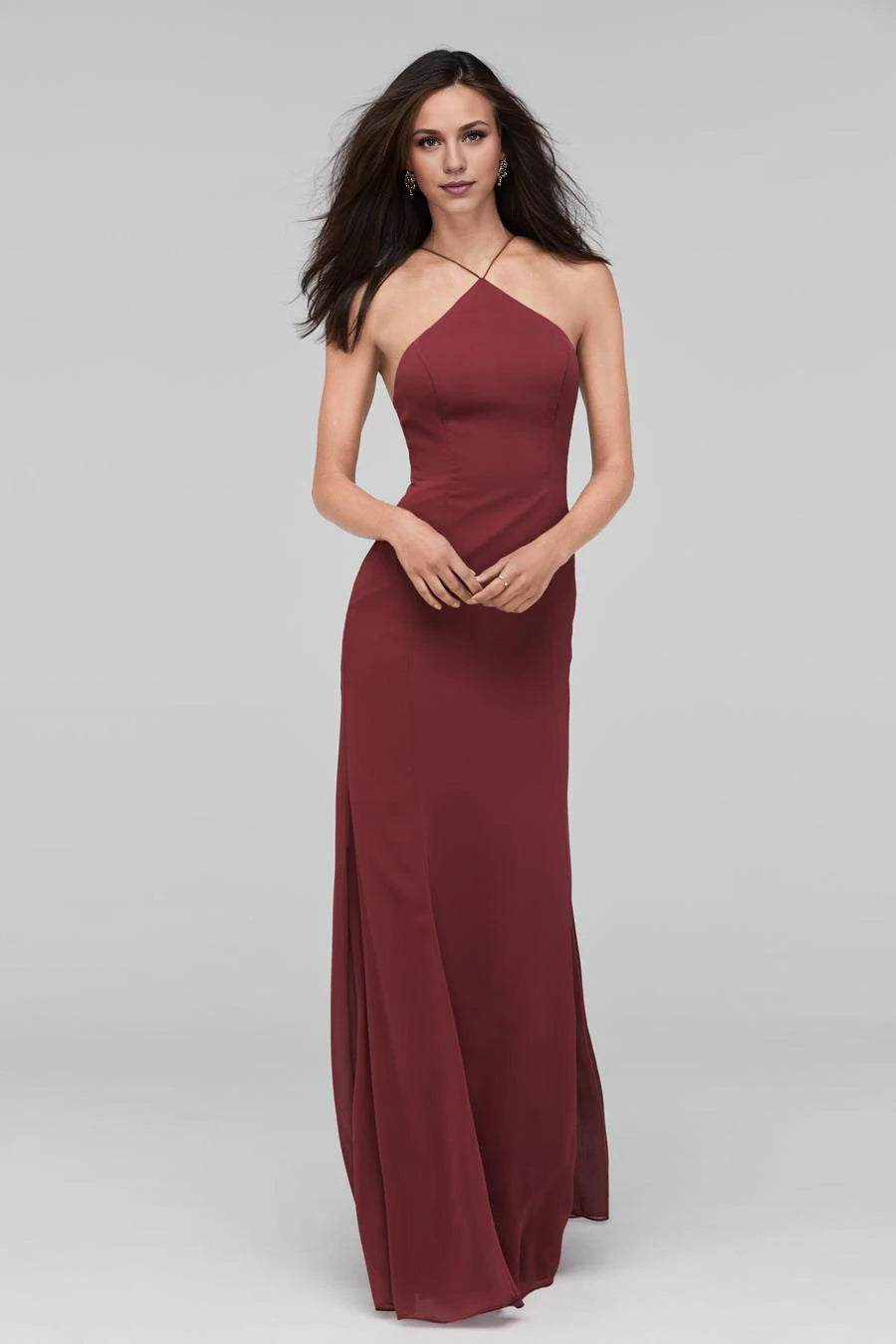 Ärmelloses Abendkleid mit hängendem Halsausschnitt, dünnen Schulterträgern, rückenfrei und bodenlang