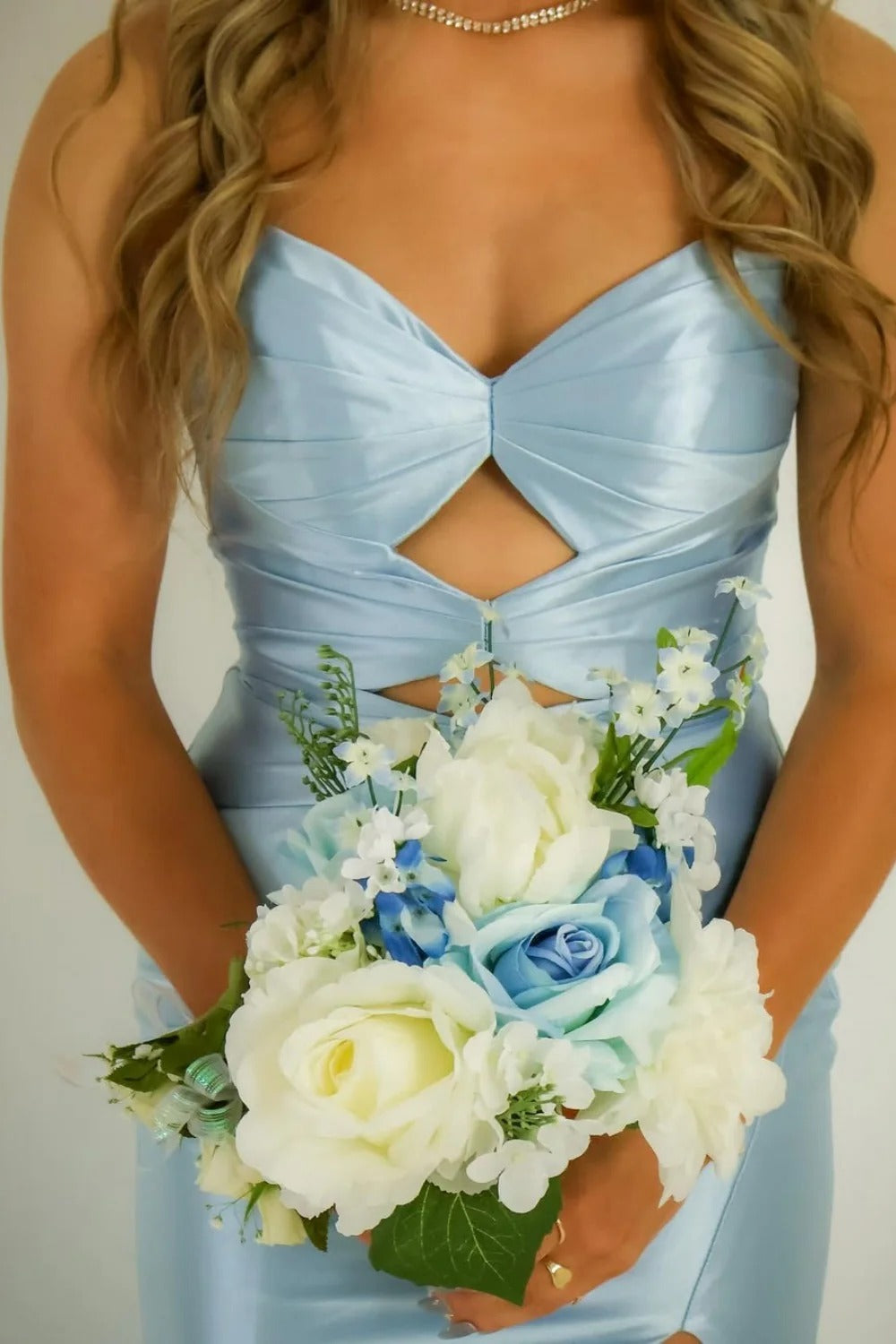 Ice Blue Satin Cutout Spaghetti Strap Mermaid Gown – Prom Bridesmaid Dress