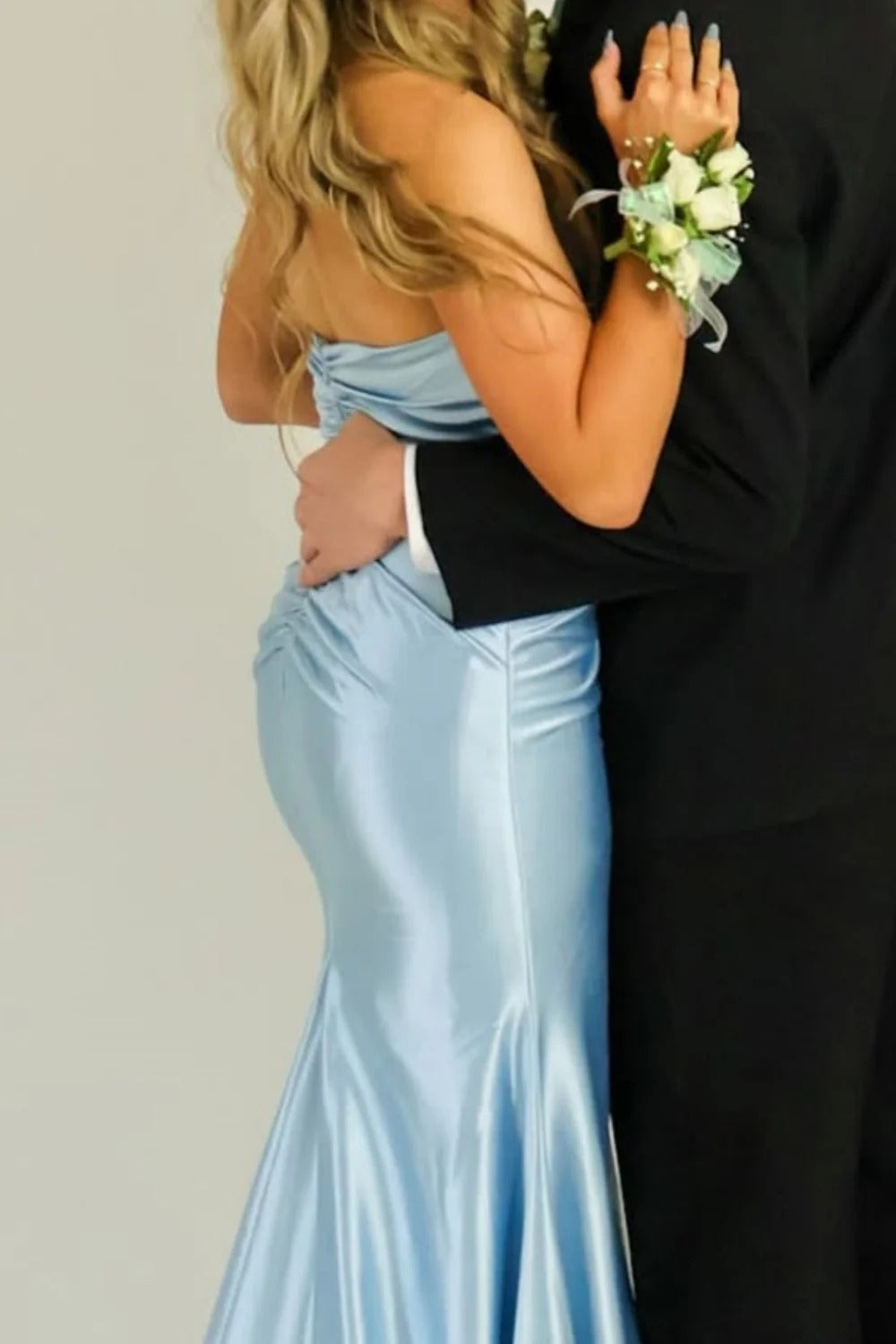 Ice Blue Satin Cutout Spaghetti Strap Mermaid Gown – Prom Bridesmaid Dress