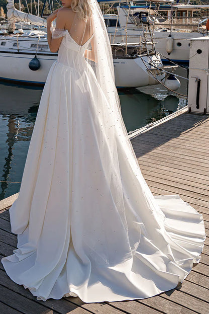 A Line Sweetheart Pearl Country Style Wedding Dress