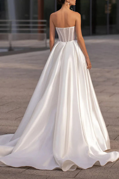 A line Sweetheart Simple Satin Wedding Dress Bridal Dress