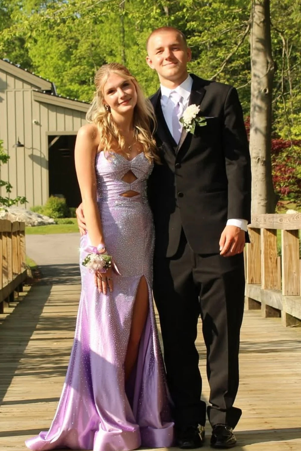 Lavender Sequin Strapless Mermaid Gown with Lace-Up Back & Train