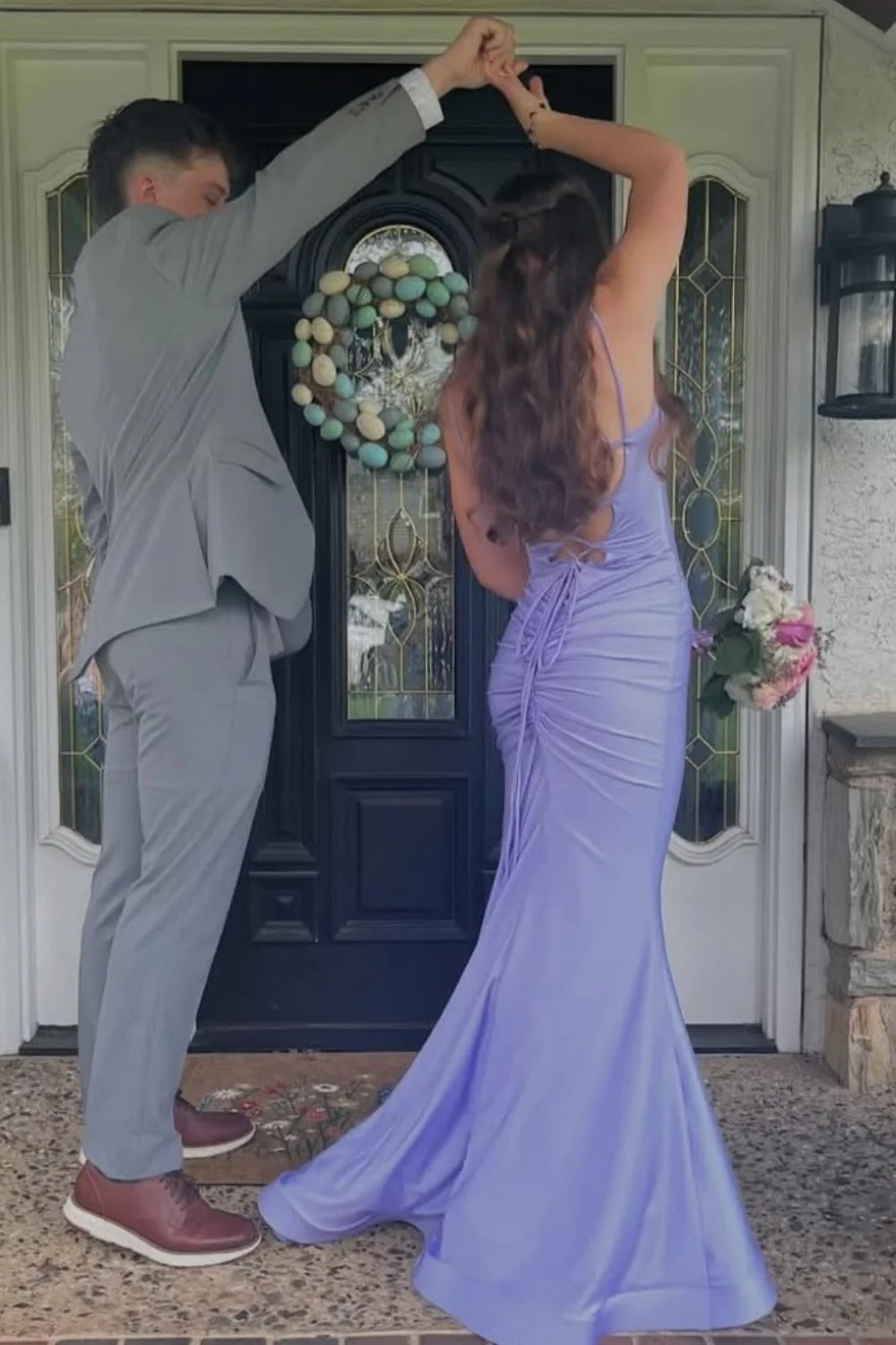 Lavender Spaghetti Strap Mermaid High Slit Maxi Dress – Prom Bridesmaid Gown